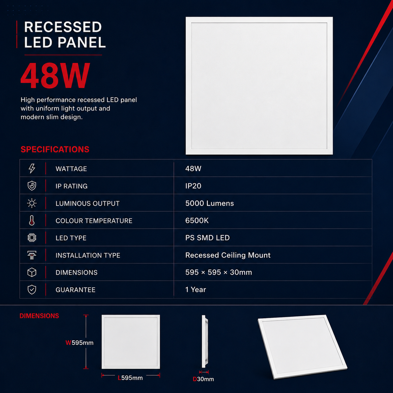 600X600MM RECESSED LED CEILING PANEL LIGHT