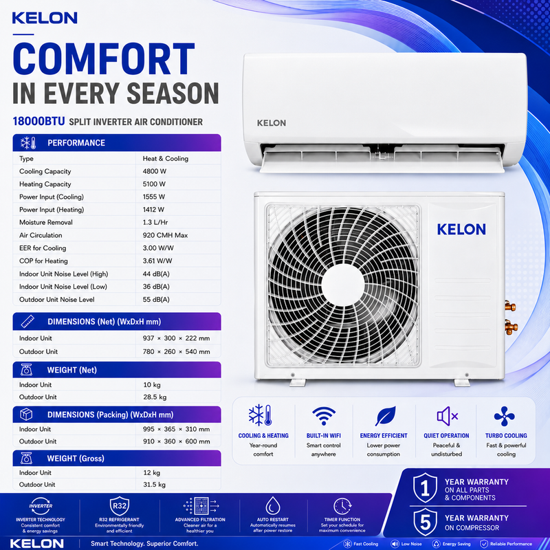 KELON AIR CONDITIONER SPLIT INVERTER 18000BTU