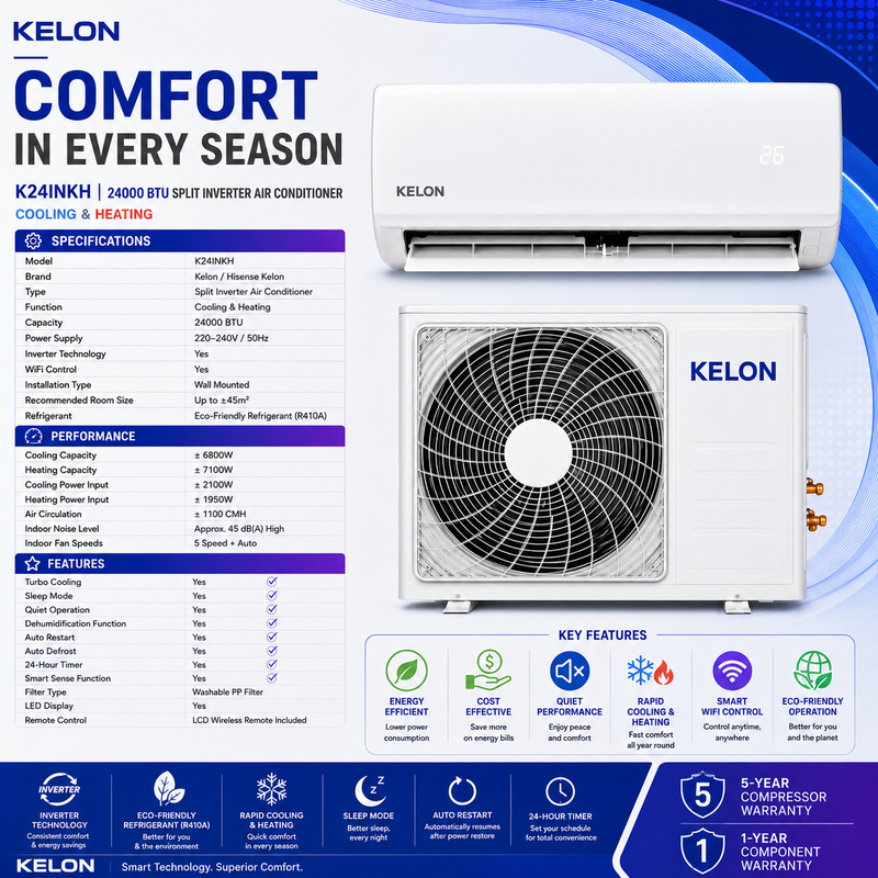 KELON AIR CONDITIONER SPLIT INVERTER 24000BTU