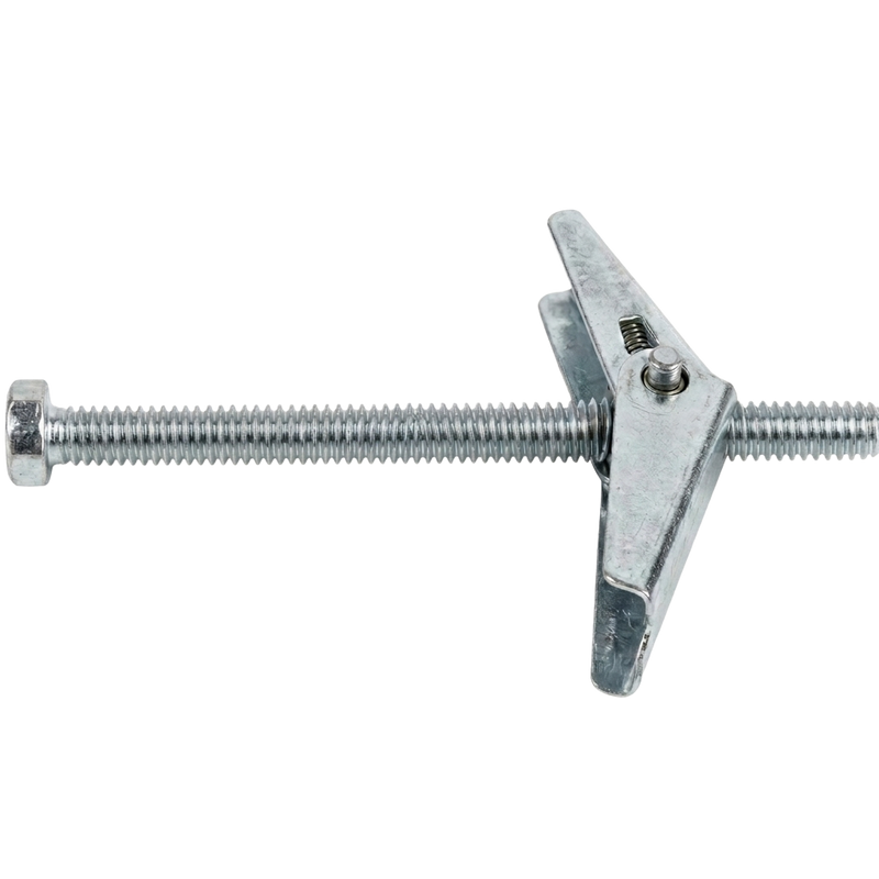5X75 SPRING TOGGLE Side view of a 5 × 75mm steel spring toggle bolt with a hex-head machine screw and folded spring-loaded wings, shown on a white background.