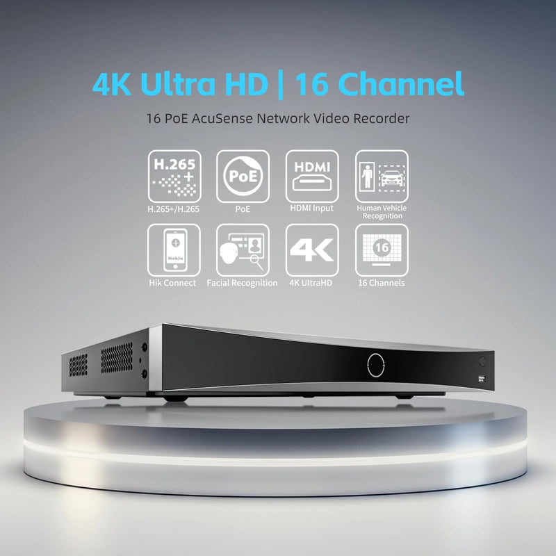 Data sheet for the Hikvision DS-7616NXI-K2/16P(D) 16 Channel PoE AcuSense NVR 4K with smart human and vehicle detection