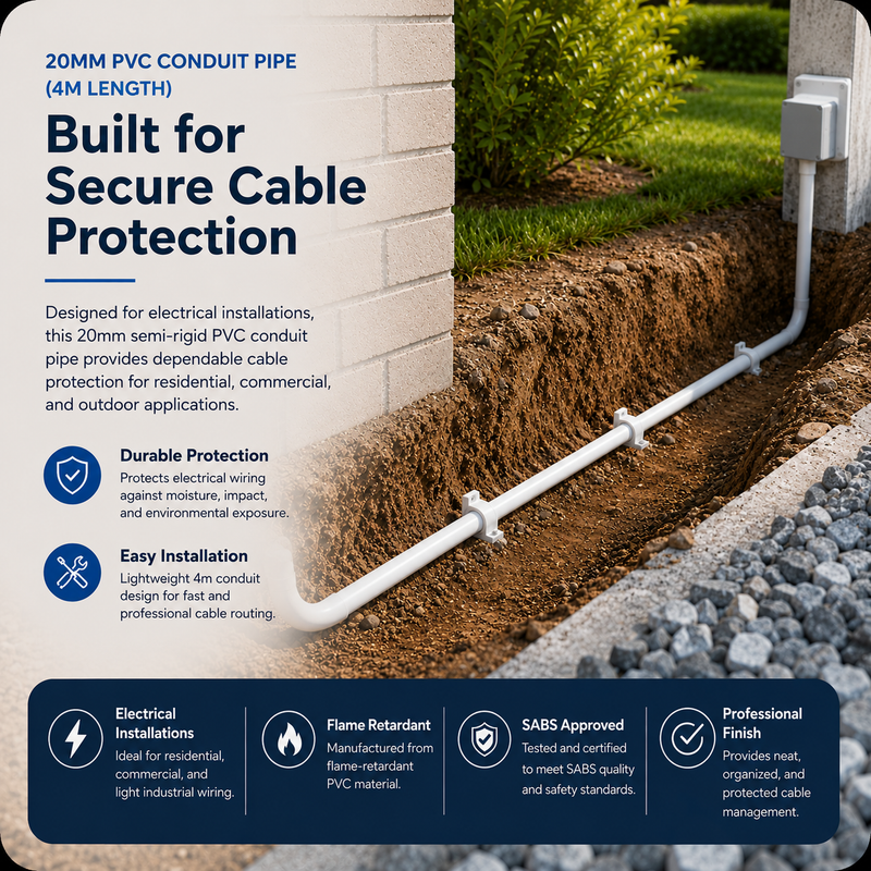 20MM PVC CONDUIT 4M SABS APPROVED UNDERGROUND INSTALLATION WITH SOME KEY NOTES