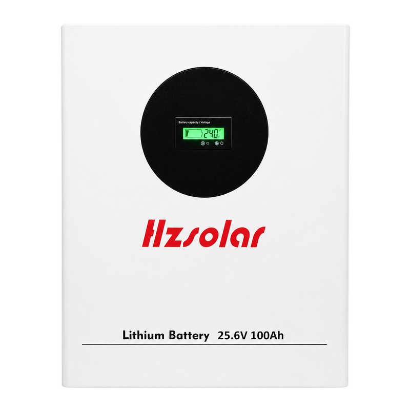 Lithium battery with Hzsolar branding on a white background