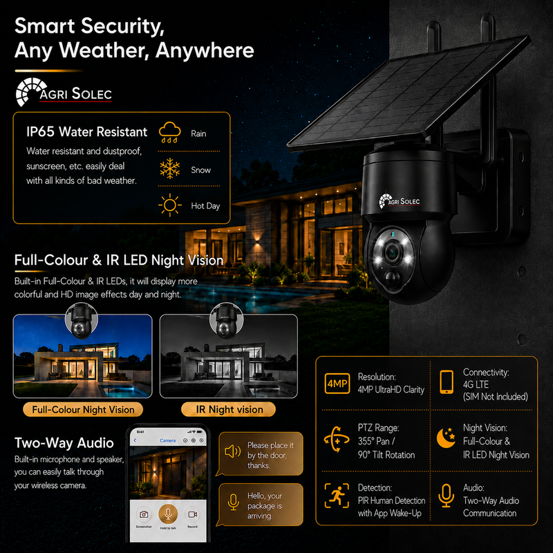 AGRISOLSEC ULTRA HD MINI SOLAR PTZ 4G CAMERA