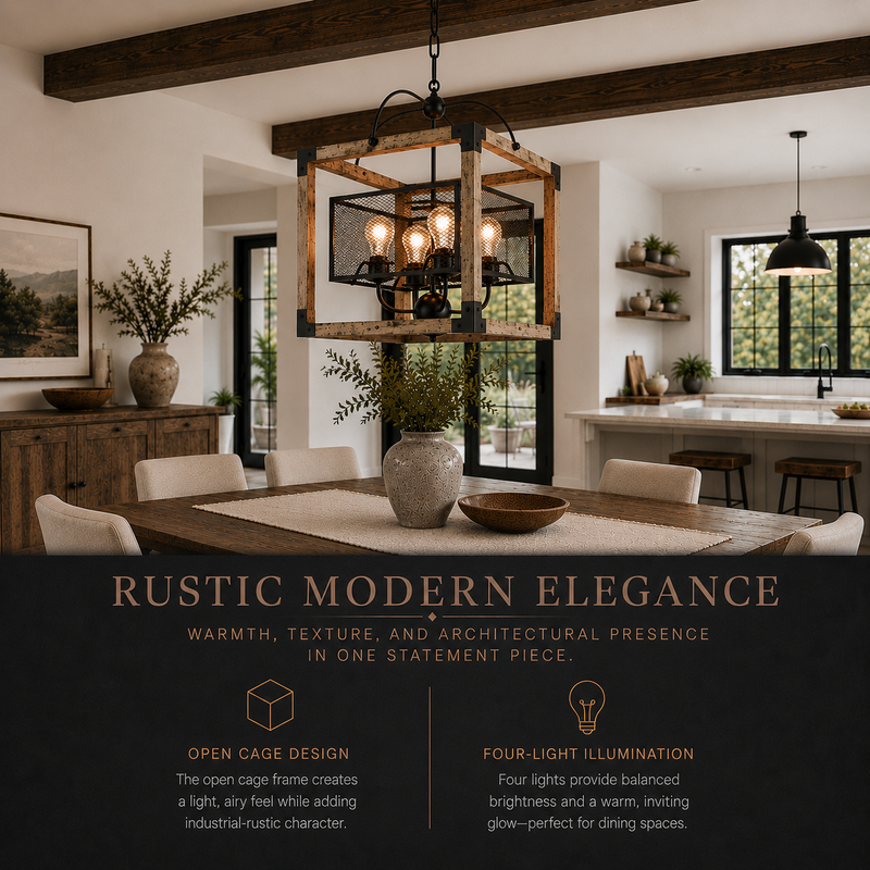 ELOR 4 LIGHT INDUSTRIAL MESH SQUARE PENDANT
