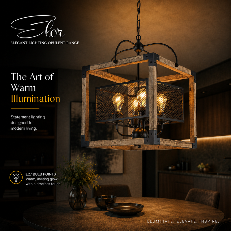 ELOR 4 LIGHT INDUSTRIAL MESH SQUARE PENDANT