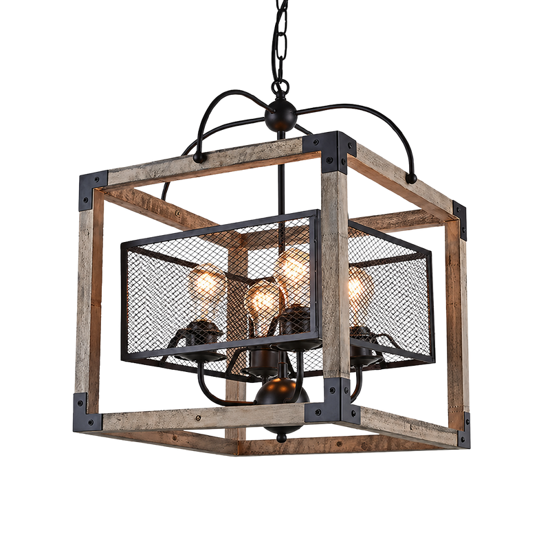 ELOR 4 LIGHT INDUSTRIAL MESH SQUARE PENDANT