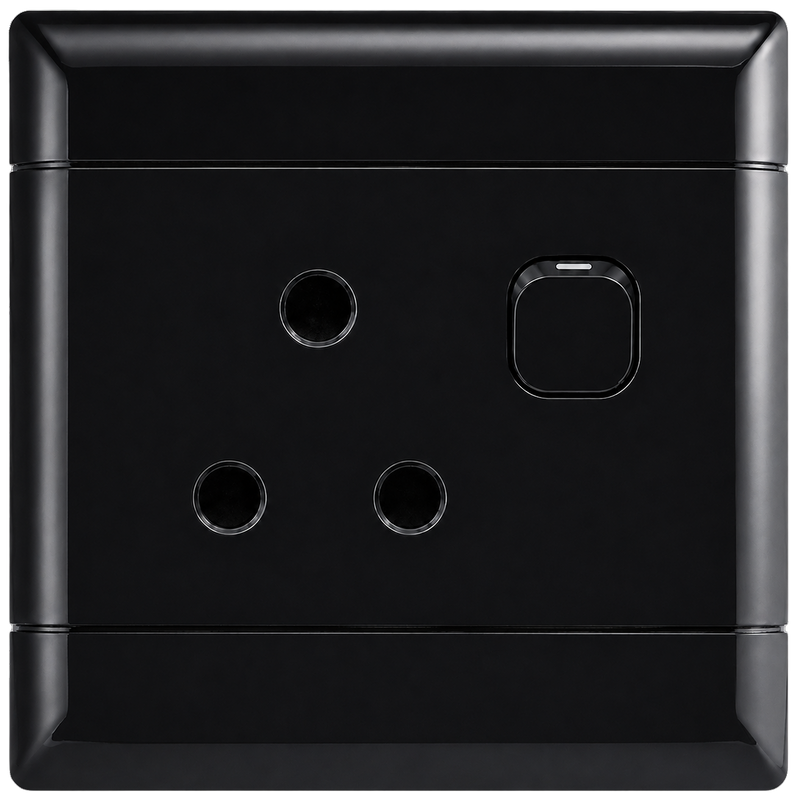 NEU BLACK 16A 4X4 SINGLE SOCKET WALL PLUG NEU 16A 4x4 single socket wall plug in glossy black