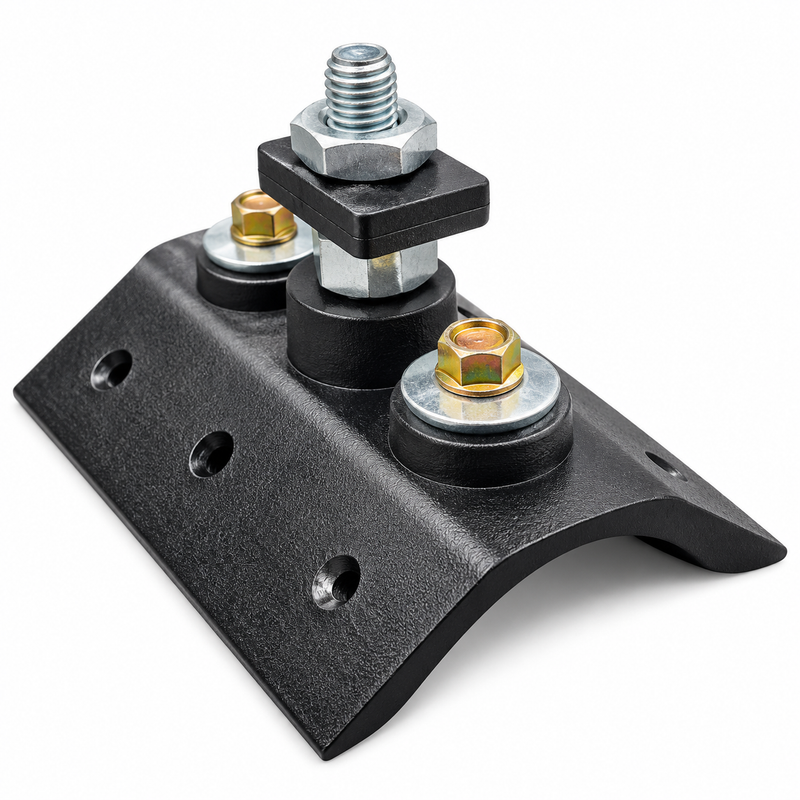 SOLAR CORRUGATED ROOF BRACKET E/A Black solar panel roof mounting clamp with adjustable threaded stud, nuts and washers for securing PV mounting rails to metal roofing.