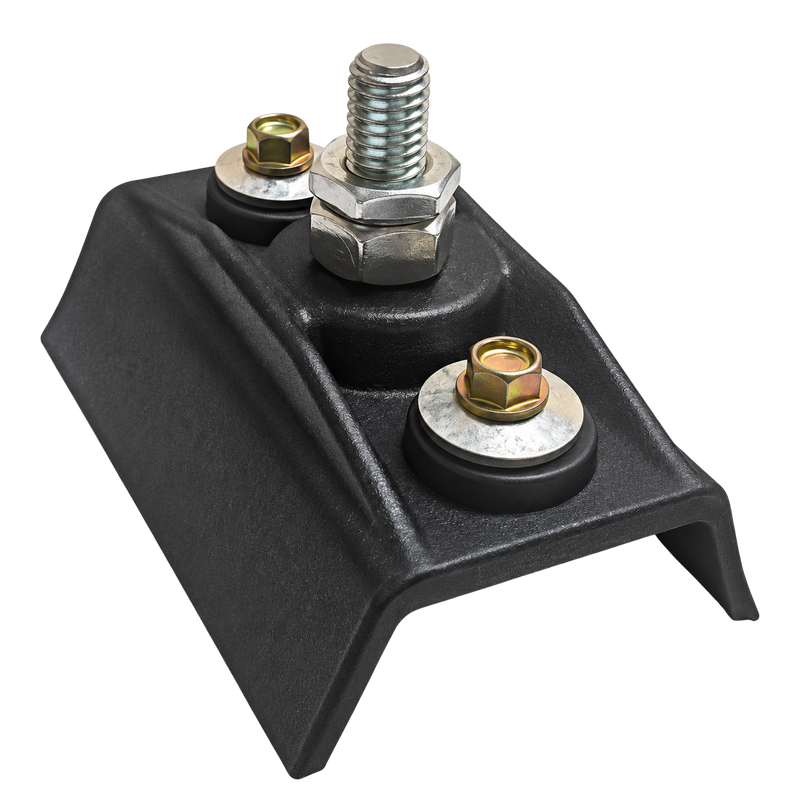 SOLAR IBR ROOF BRACKET E/A Heavy-duty black solar panel mounting bracket with galvanized steel bolts, nuts and washers for securing solar PV rails.