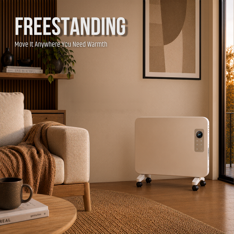 RADIANT 1000W CONVECTION FREESTANDING PANEL HEATER FREESTANDING LIFESTYLE IMAGE