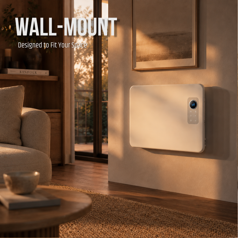 RADIANT 1000W CONVECTION FREESTANDING PANEL HEATER WALL-MOUNT LIFESTYLE IMAGE