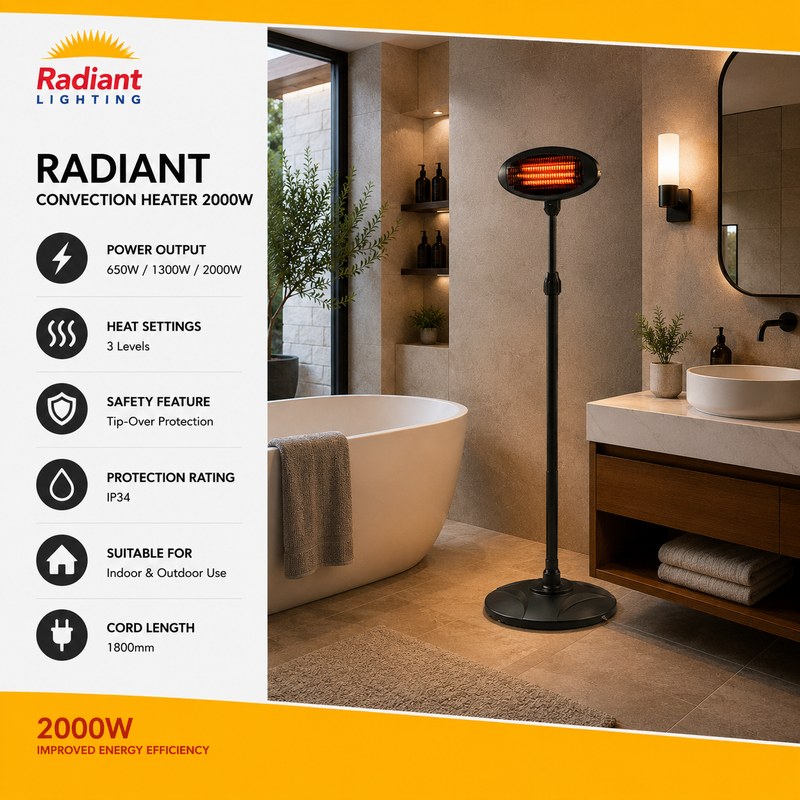 RADIANT 2000W FREE-STANDING QUARTZ HEATER INDOOR/OUTDOOR LIFESTYLE WITH SOME FEATURES