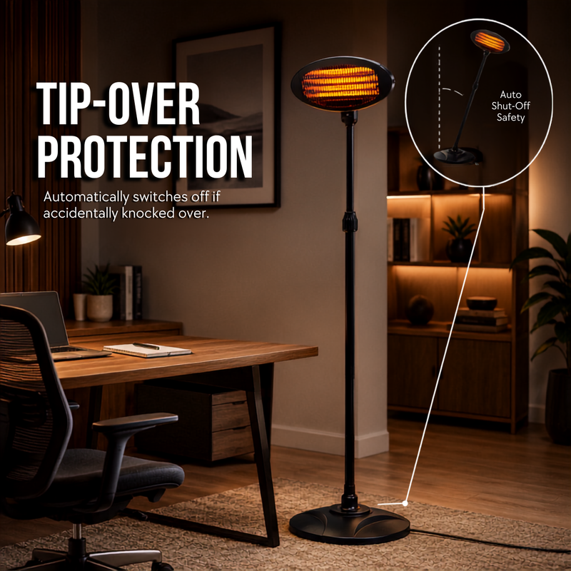 RADIANT 2000W FREE-STANDING QUARTZ HEATER INDOOR/OUTDOOR LIFESTYLE FEATURING TIP OVER PROTECTION
